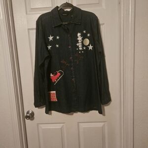 Austin Clothing Co.Blue Denim Button Down Christmas Shirt Lg